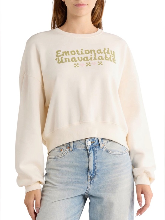Ripple Junction Sweaters - Ripple Junction Stitched Emotionally Unavailable Crewneck Sweatshirt